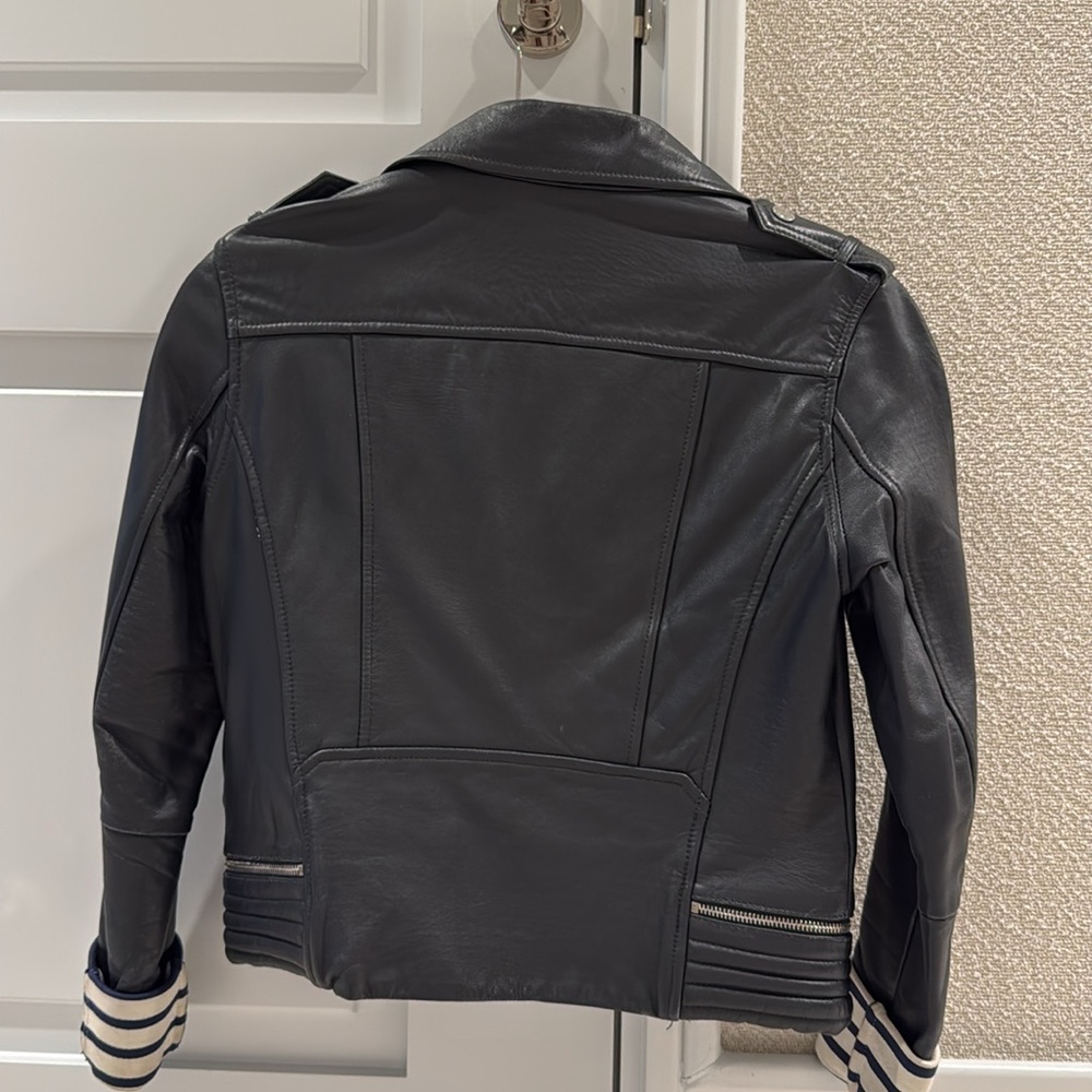 Maje Navy Leather Biker Jacket - Picture 3 of 6